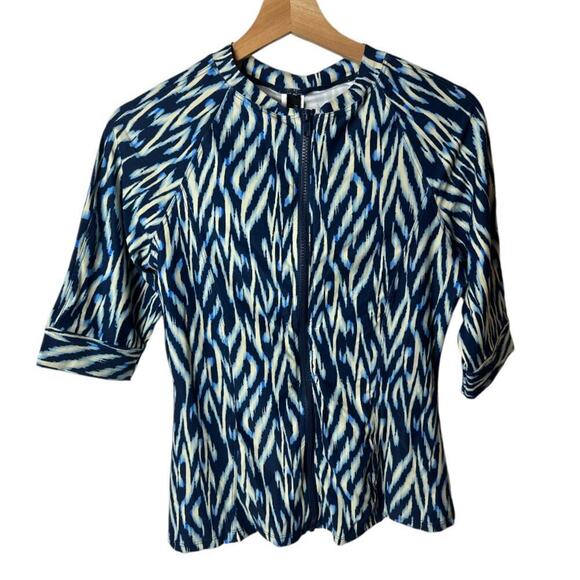 Niptuck Swim Navy Short Sleeve Full Zip Rashguard UPF 50+ Women's Size 10 NWT - Picture 1 of 5